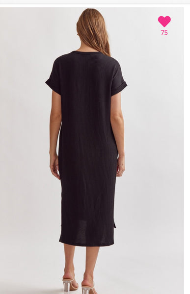 Ribbed Midi Dress- Black-K. Ellis Boutique