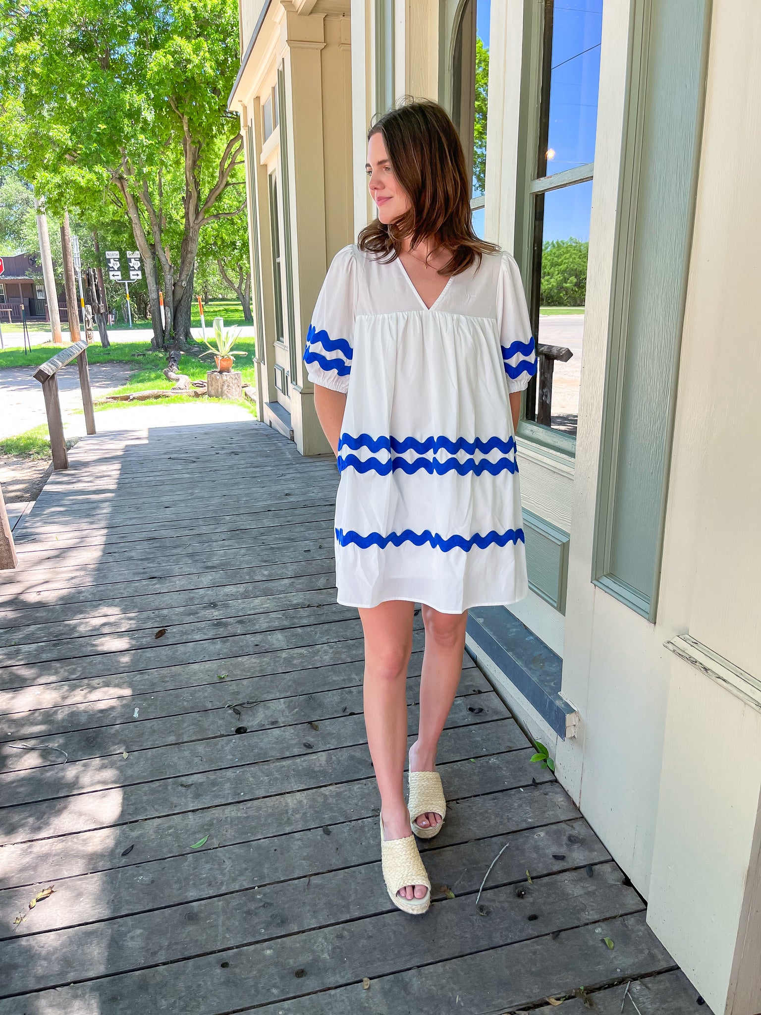 Rick Rack V-neck Mini Dress - Off White-K. Ellis Boutique