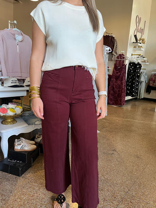 Burgundy Wide Leg Pants-Other Denim-K. Ellis Boutique