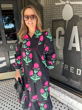 Kara Floral Midi- Black/Pink-K. Ellis Boutique