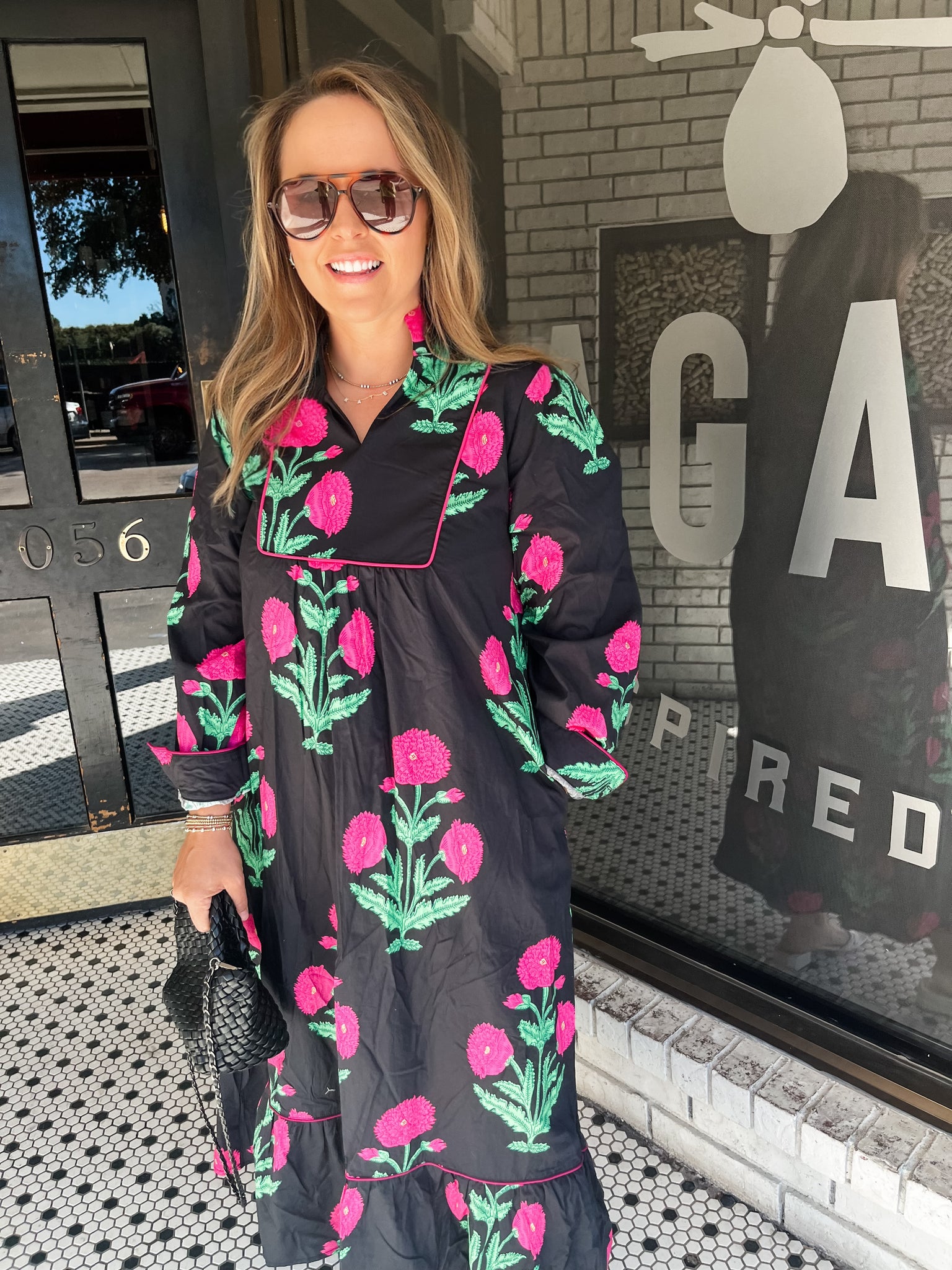 Kara Floral Midi- Black/Pink-K. Ellis Boutique