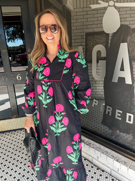 Kara Floral Midi- Black/Pink-K. Ellis Boutique