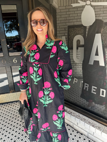 Kara Floral Midi- Black/Pink-K. Ellis Boutique