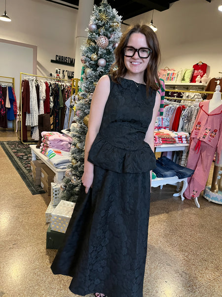 Katie Black Brocade Short Sleeve Top- Black-K. Ellis Boutique