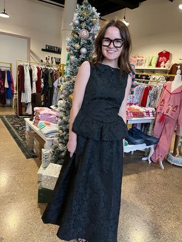 Katie Black Brocade Short Sleeve Top- Black-K. Ellis Boutique