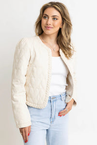 Karlie Denim Novelty Heart Stitch Jacket- Ivory-K. Ellis Boutique