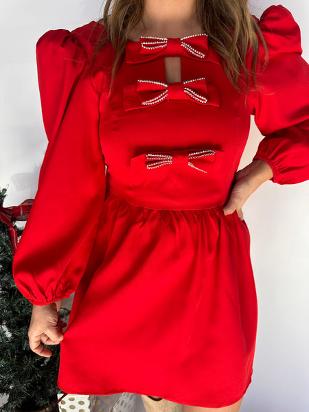 Bow Detail Mini Dress- Red-K. Ellis Boutique