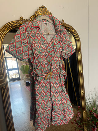 Karlie Floral pocket Shirt Dress- Green Paris-Mini Dress-K. Ellis Boutique