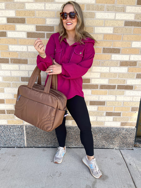 Oversized Hoodie Knit Top W/ Patch Pockets- Magenta-K. Ellis Boutique