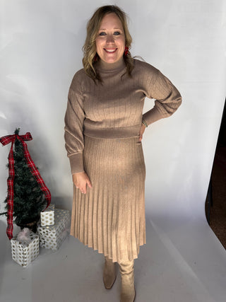 A LINE PLEATED SWEATER MIDI SKIRT- MOCHA-Shorts & SKirts-K. Ellis Boutique