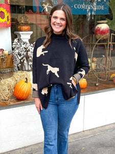 Cheetah Print Mock Neck Sweater Top- Black-K. Ellis Boutique