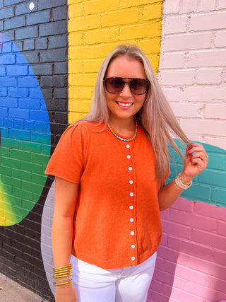 Short Sleeve Sweater Cardigan- Ornage-Short Sleeve Top-K. Ellis Boutique