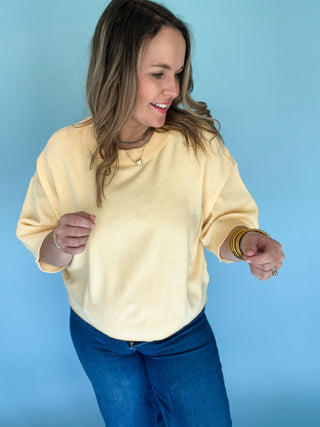 Casey Short Sleeve Sweater- Yellow-Short Sleeve Top-K. Ellis Boutique