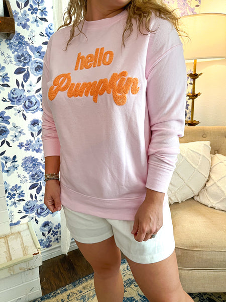 Hello Pumpkin Sweatshirt- Pink-K. Ellis Boutique