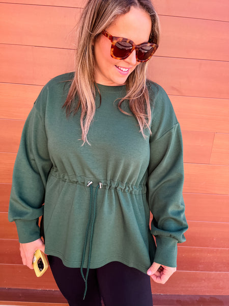 Drawstring Waist Smooth Textured Top- Hunter Green-K. Ellis Boutique
