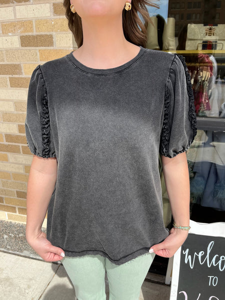 Mineral Wash French Terry Knit Top- Ash-K. Ellis Boutique