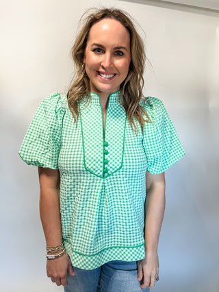 Blair Puff Sleeve Top- Green-K. Ellis Boutique