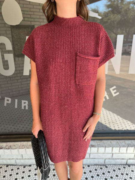 Knitted Mock Neck Mini Dress- Cranberry-K. Ellis Boutique