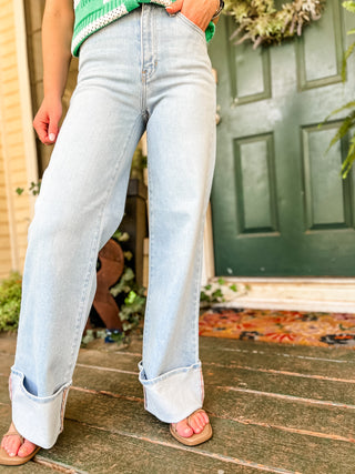 Just Black- Cuffed Palazzo- Light Denim-K. Ellis Boutique