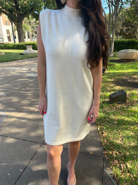 SLEEVELESS MOCK NECK KNIT DRESS- CREAM-K. Ellis Boutique