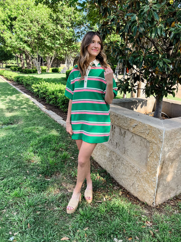 Bold Stripe T-Shirt Dress- Green/Pink-K. Ellis Boutique