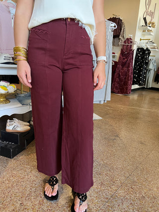 Burgundy Wide Leg Pants-Other Denim-K. Ellis Boutique