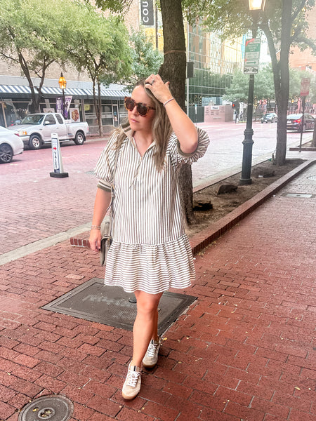 Striped Ruffle Hem Zip Mini- Olive-K. Ellis Boutique