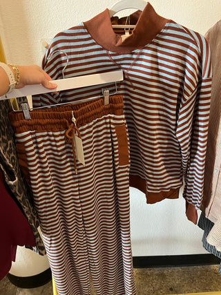 Weekend Stripe Lounge Set- Blue-Set-K. Ellis Boutique