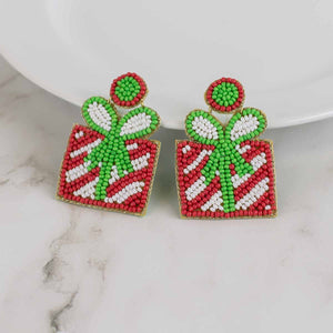 Christmas Present Beaded Earrings - Red/Green-K. Ellis Boutique