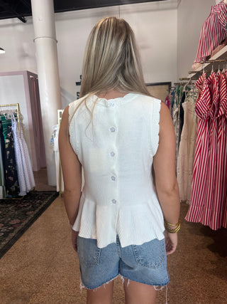 Indy Peplum Top- White-Sleeveless Top-K. Ellis Boutique