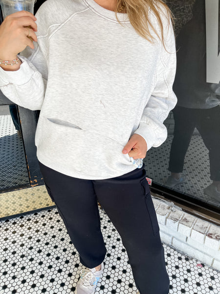 Solid Long Sleeve Sweatshirt Top - Light Grey-K. Ellis Boutique