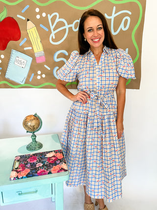 Checker with Cherry Print Midi Dress-K. Ellis Boutique