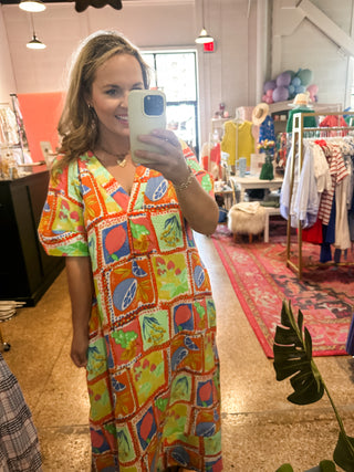 Karlie- Fruit Gauze Vneck Maxi- Lime-K. Ellis Boutique