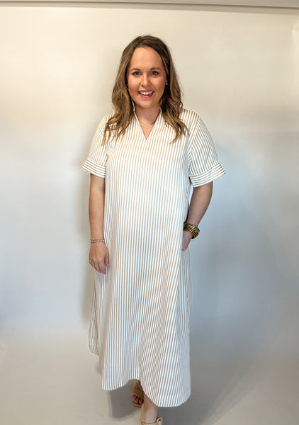 Stripe Midi Dress - Oatmeal-K. Ellis Boutique