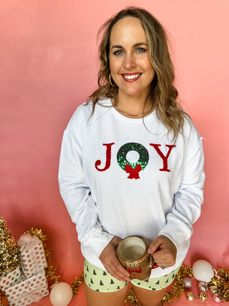 Grand Joy Wreath Sweatshirt- White-K. Ellis Boutique