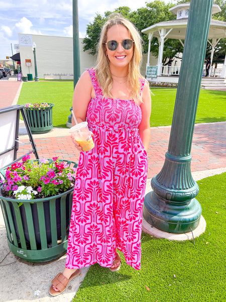 Printed Smocked Jumpsuit - Pink Combo-K. Ellis Boutique