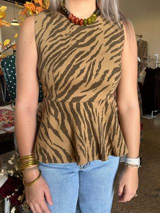 Sienna Zebra Peplum Top-Short Sleeve Top-K. Ellis Boutique