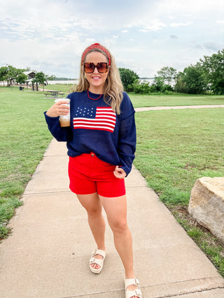 American Flag Crochet Knit Top- Navy-K. Ellis Boutique