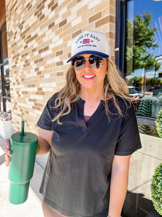 Pima Cotton Henley Tee- Black-K. Ellis Boutique