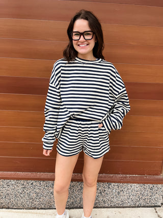 Brittany Navy Stripe Short Set-Set-K. Ellis Boutique