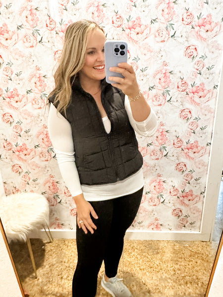 Solid Puffer Vest - Black-K. Ellis Boutique