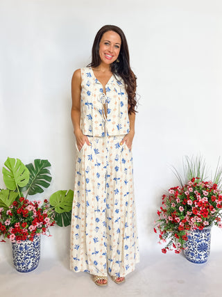 Sea Print Pant and Top Set- Off White-K. Ellis Boutique
