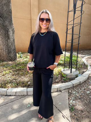Scuba Luxe Short Sleeve Top- Black-Short Sleeve Top-K. Ellis Boutique