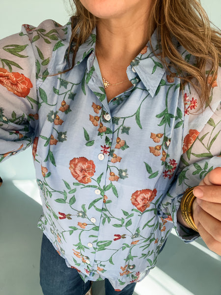 Sierra Floral Top- Blue-K. Ellis Boutique