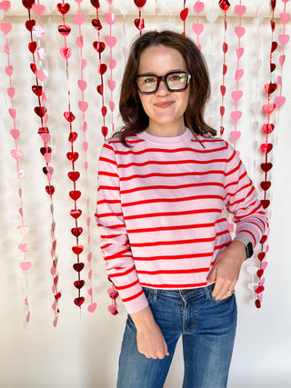 Anna Thin Striped Pullover Sweater- Pink-Sweater-K. Ellis Boutique