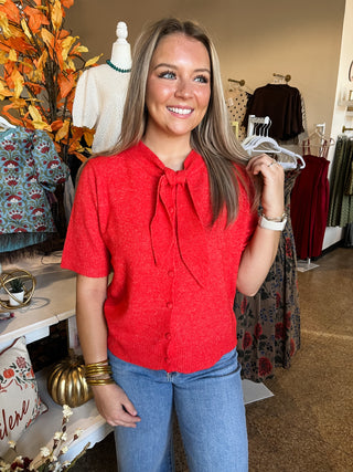 Scarlett Tie Sweater-Short Sleeve Top-K. Ellis Boutique