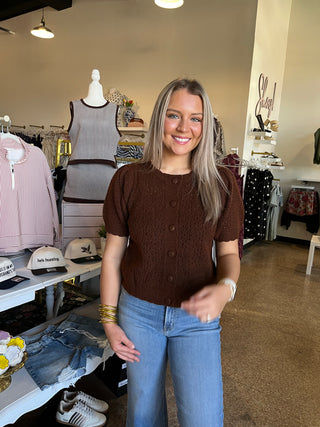 Cozy Charm Cardigan- Brown-Short Sleeve Top-K. Ellis Boutique