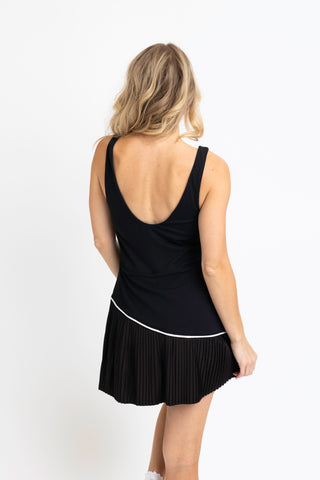 Solid Pleat Kourt Dress W/Contrast- Black- Karlie-K. Ellis Boutique