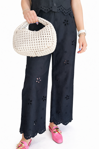 Caitlyn Eyelet Embroidered Set- Black-Set-K. Ellis Boutique