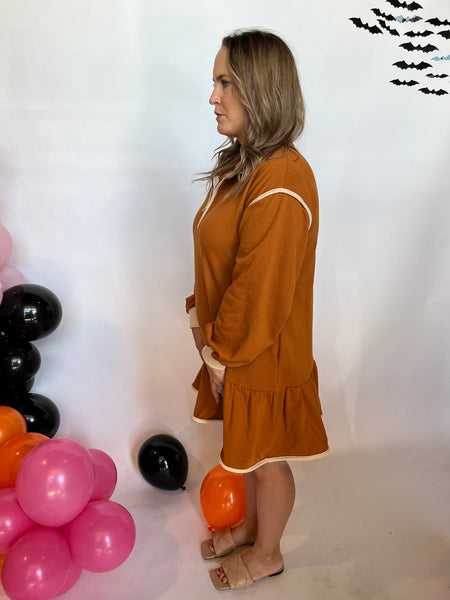 Solid Half Zip Collared Mini Dress- Caramel-K. Ellis Boutique